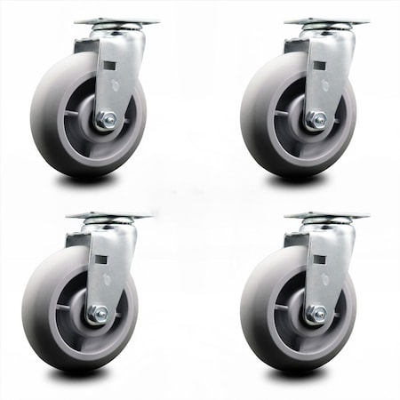 Service Caster 6 Inch Thermoplastic Rubber Wheel Swivel Caster Set with Roller Bearings SCC SCC-20S620-TPRRD-4
